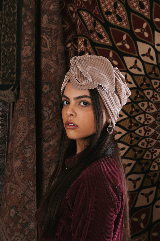 Beige Pleated Velvet