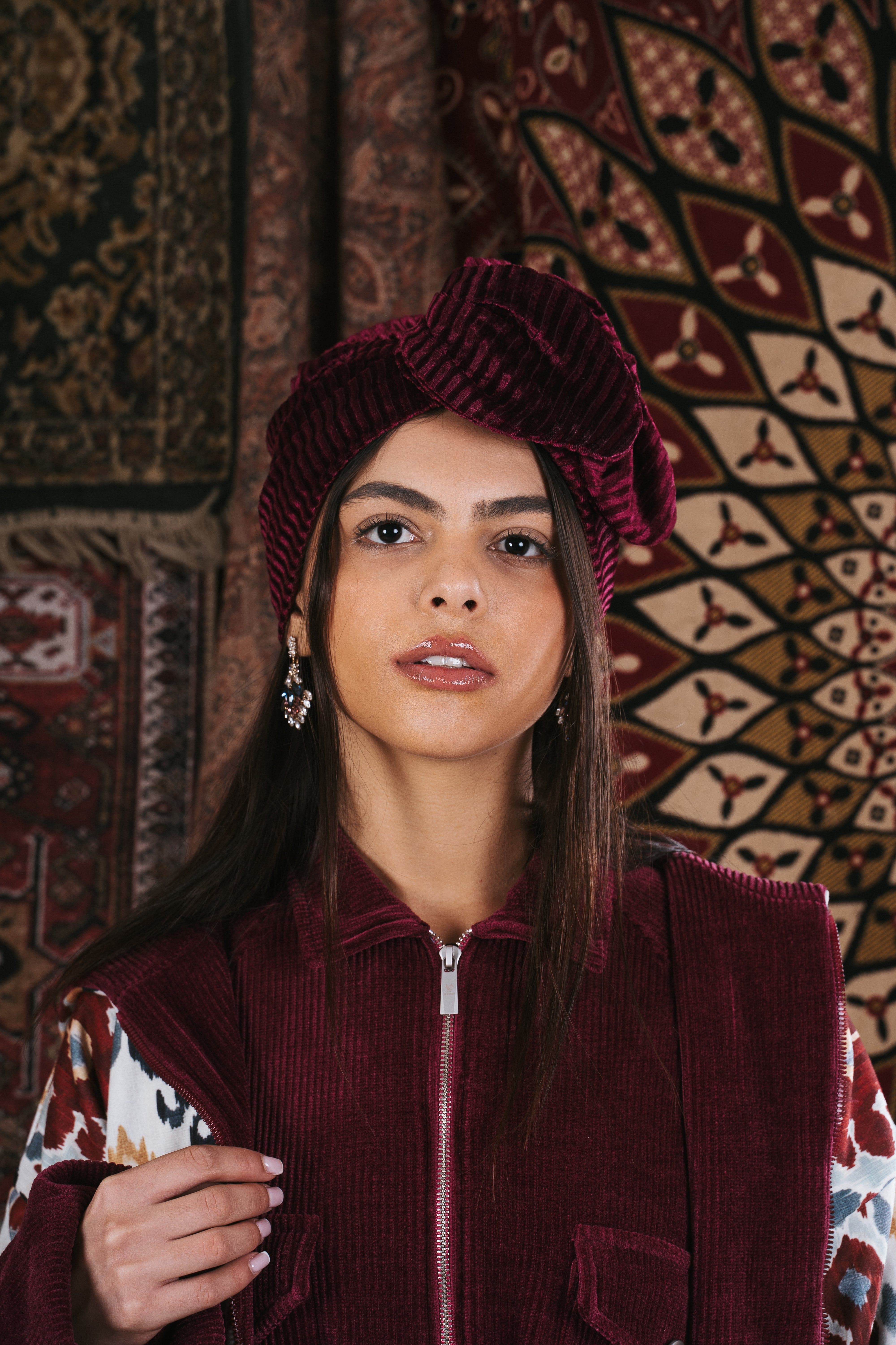 Burgundy Pleated Velvet