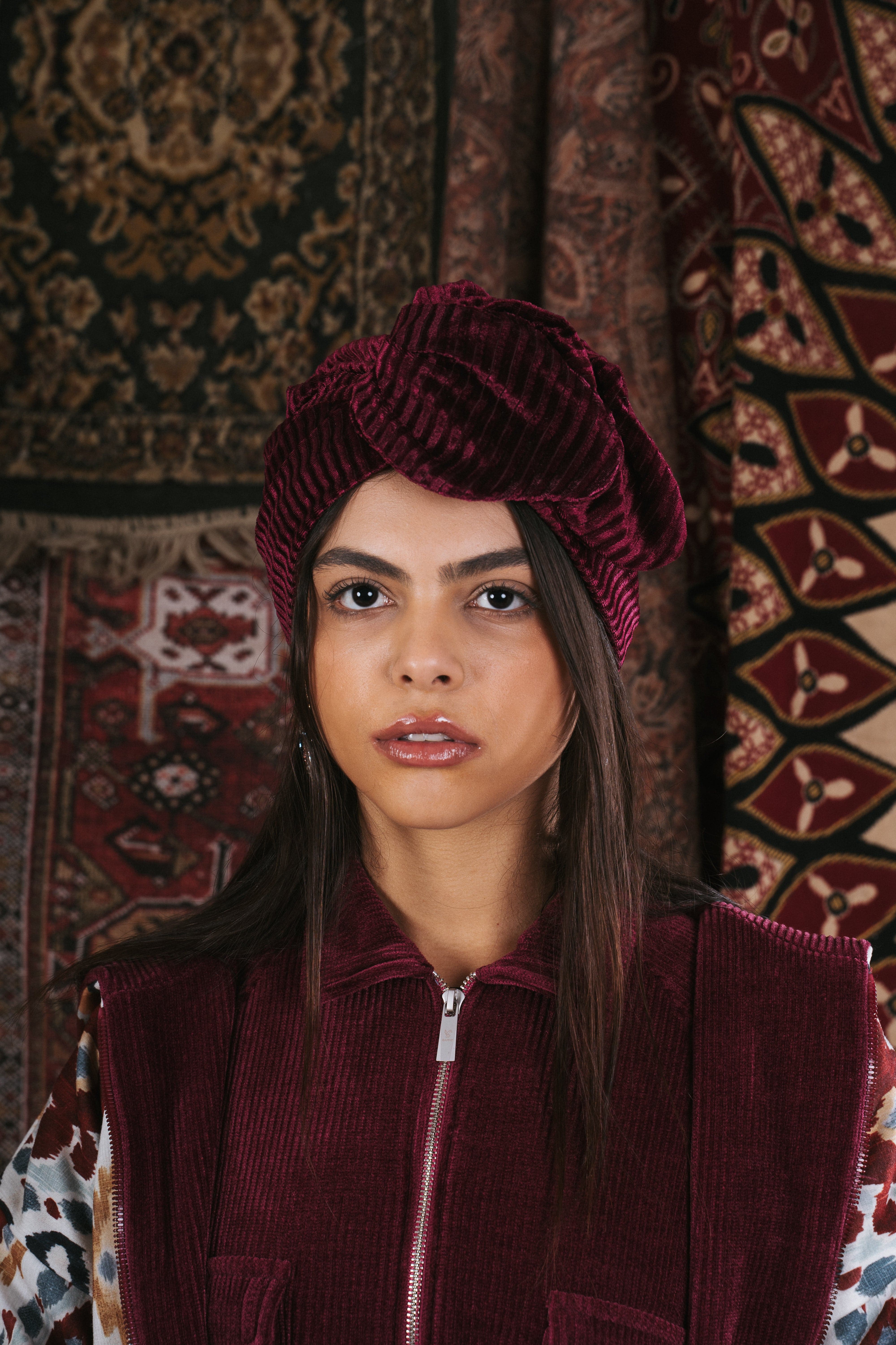 Burgundy Pleated Velvet