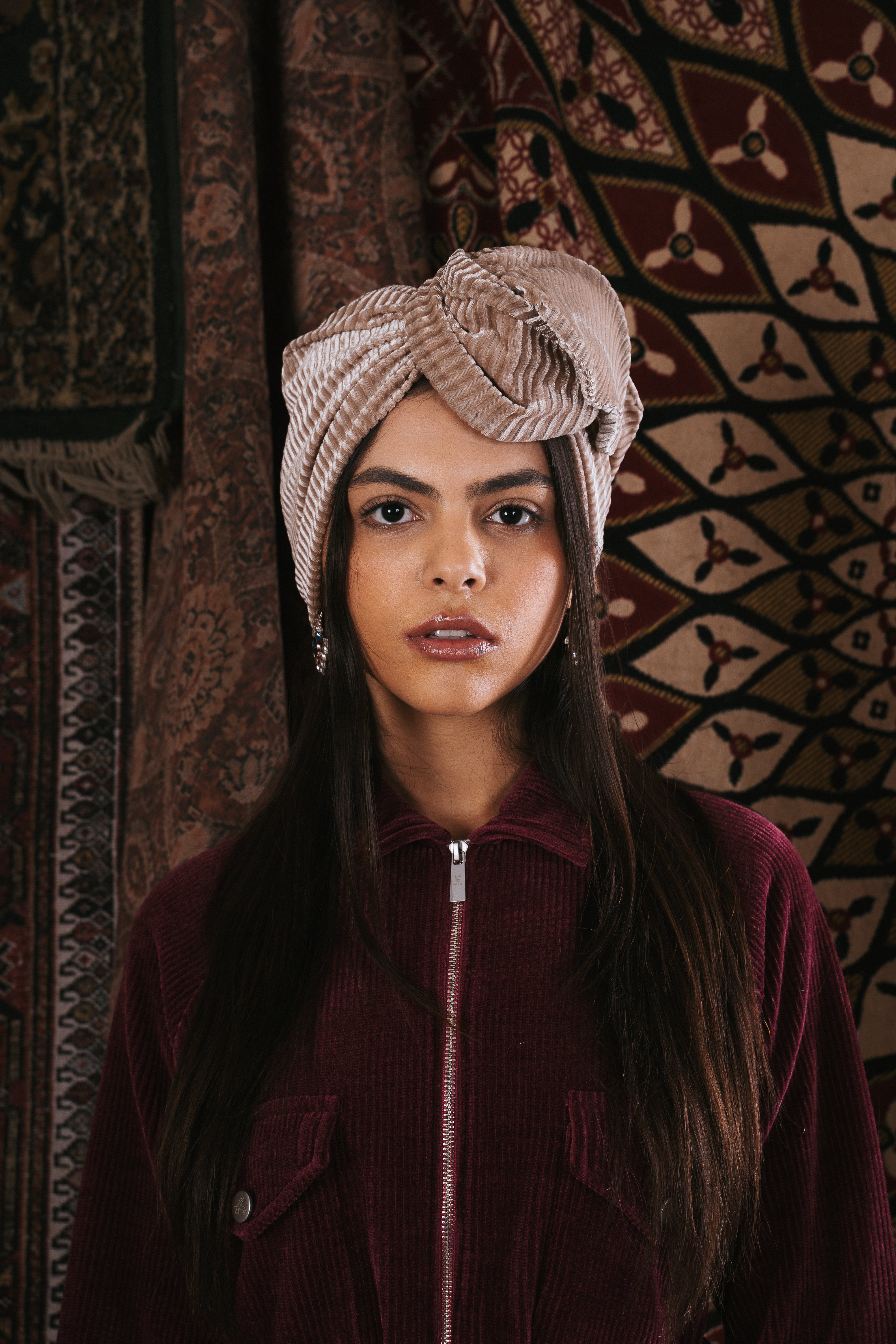 Beige Pleated Velvet