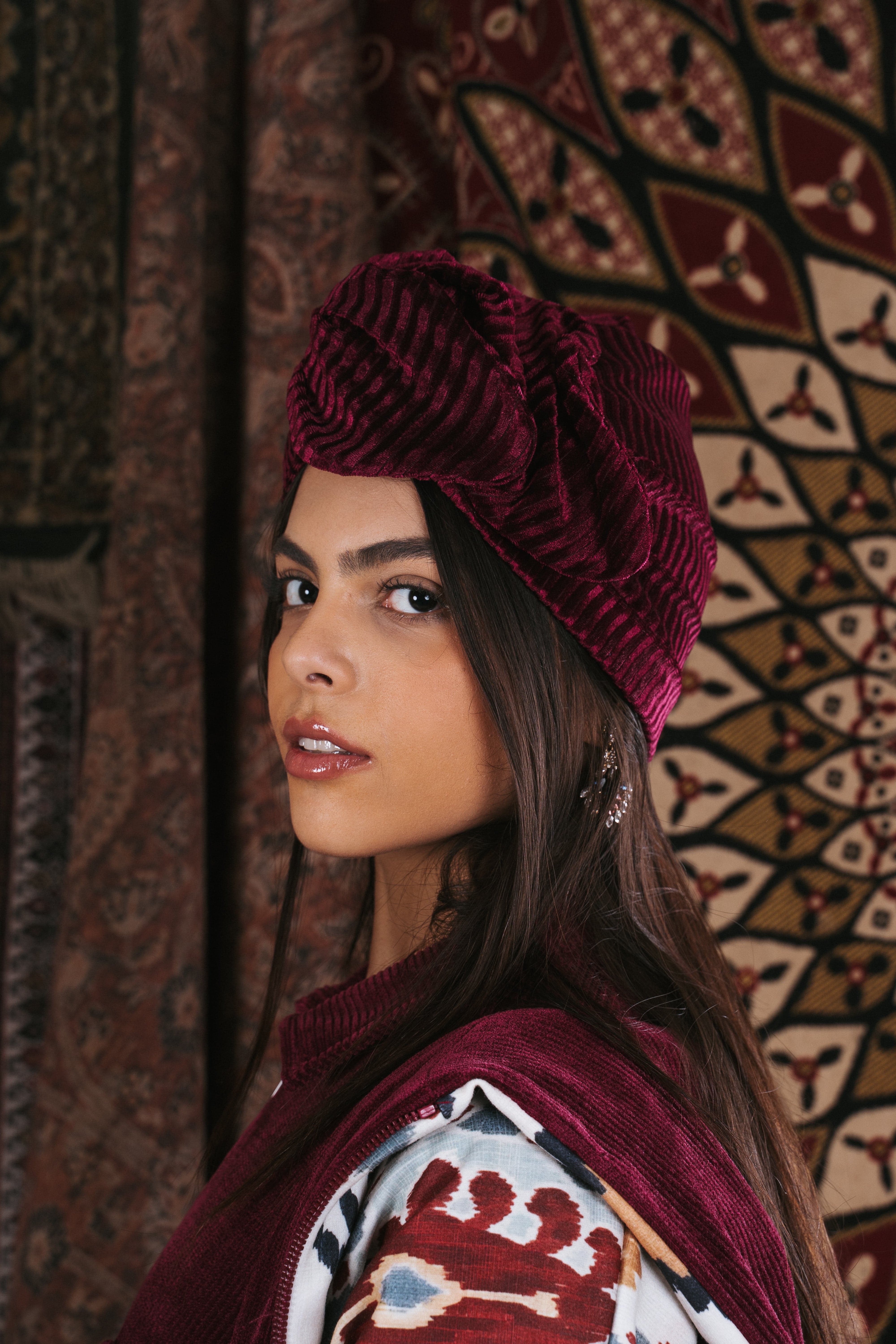 Burgundy Pleated Velvet