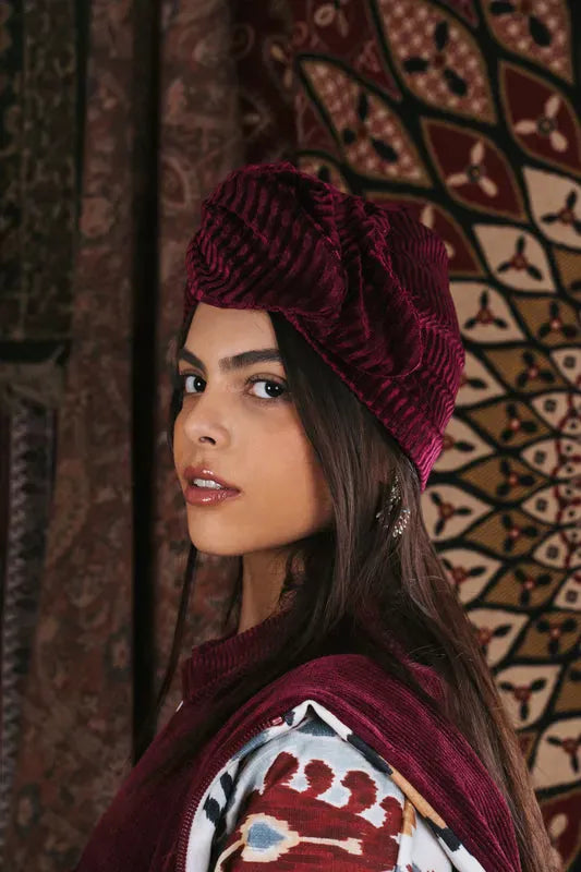 Burgundy Pleated Velvet