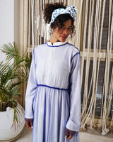 Illusion Long Sleeve Dress Blue